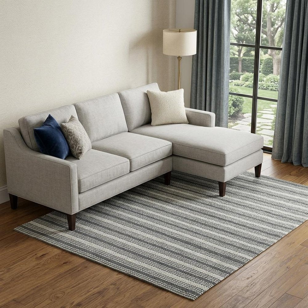 5' X 8' Gray and Ivory Striped Hand Woven Non Skid Area Rug