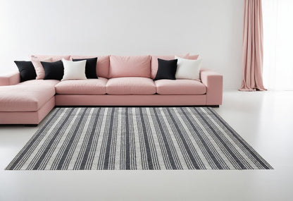 5' X 8' Gray and Ivory Striped Hand Woven Non Skid Area Rug