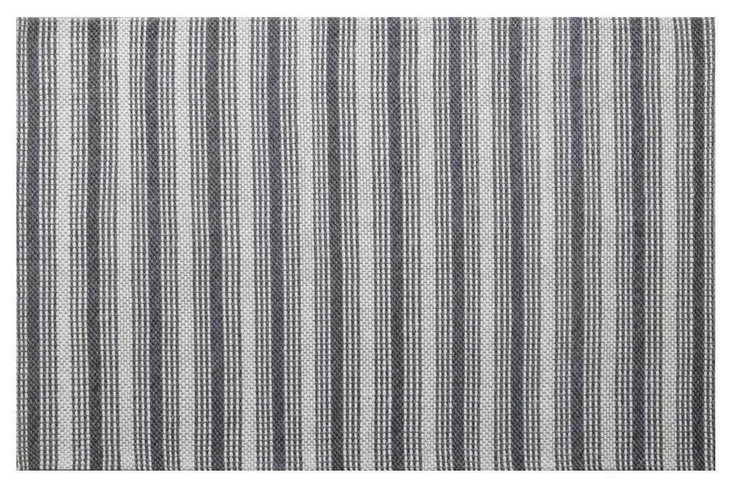 9' X 12' Gray Wool Striped Hand Woven Area Rug