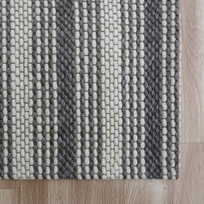 9' X 12' Gray Wool Striped Hand Woven Area Rug