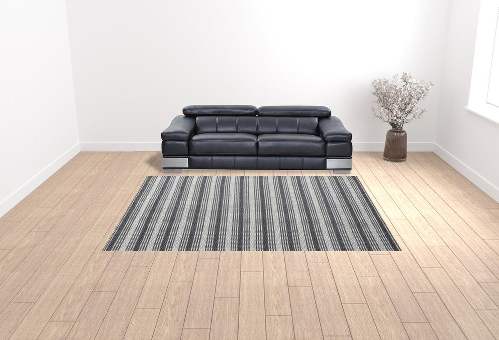 5' X 8' Gray and Ivory Striped Hand Woven Non Skid Area Rug