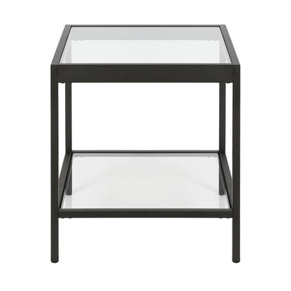 22" Black And Clear Glass And Steel Square End Table With Shelf