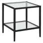 22" Black And Clear Glass And Steel Square End Table With Shelf