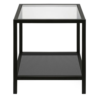 22" Black And Clear Glass And Steel Square End Table With Shelf