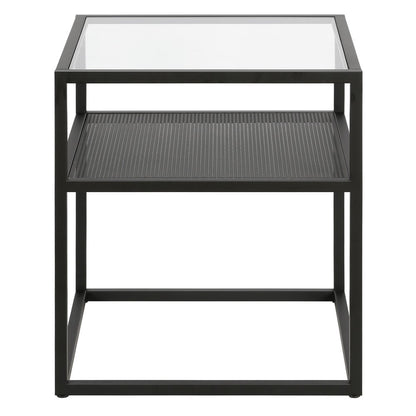 22" Black And Clear Glass And Steel Square End Table With Shelf