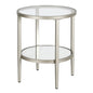 24" Nickel And Clear Glass And Steel Round Mirrored End Table With Shelf