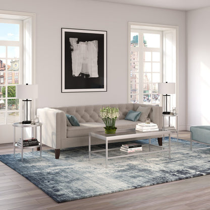 24" Nickel And Clear Glass And Steel Round Mirrored End Table With Shelf