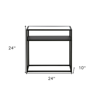 24" Black And Clear Glass And Steel End Table With Shelf