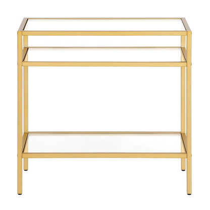 24" Brass And Clear Glass And Steel End Table With Two Shelves