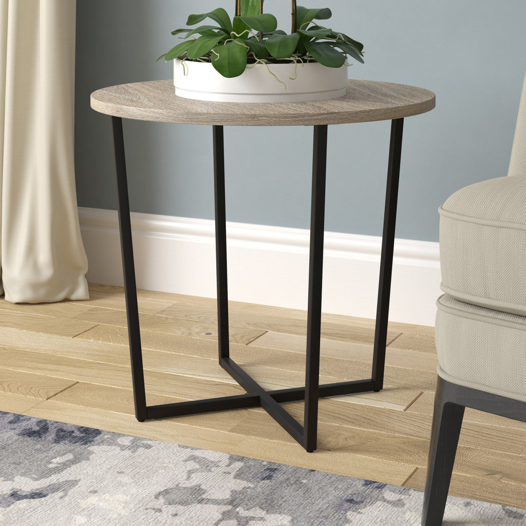 20" Black And Gray Wood And Steel Round End Table