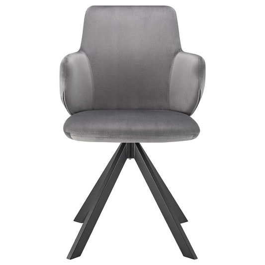 Gray And Black Upholstered Velvet Dining Arm Chair