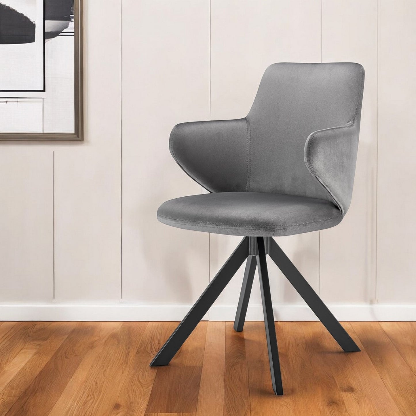 Gray And Black Upholstered Velvet Dining Arm Chair