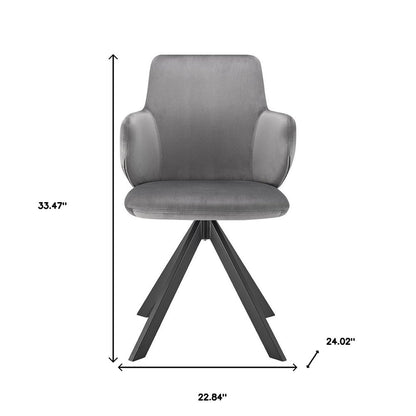 Gray And Black Upholstered Velvet Dining Arm Chair