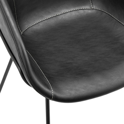 Set of Two Black Upholstered Faux Leather Dining Arm Chairs