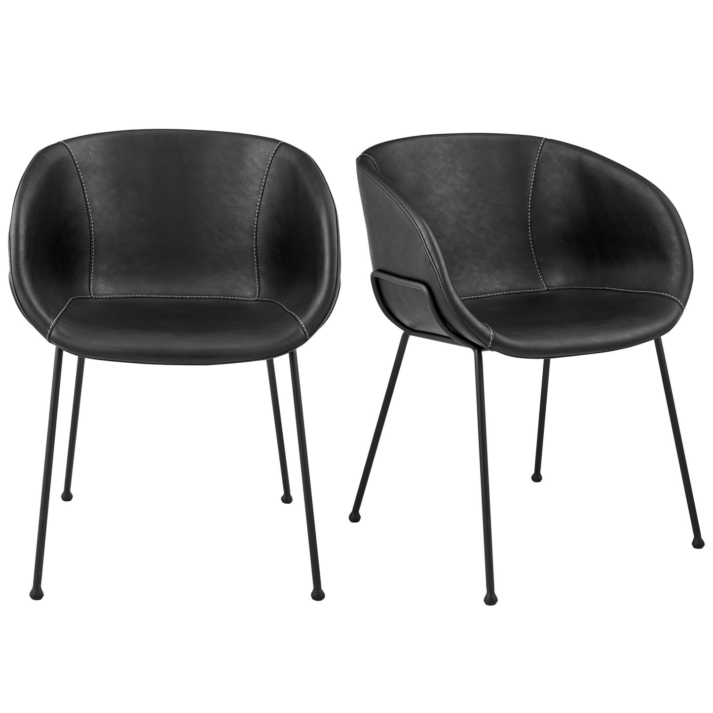 Set of Two Black Upholstered Faux Leather Dining Arm Chairs