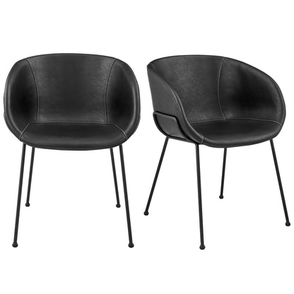 Set of Two Black Upholstered Faux Leather Dining Arm Chairs