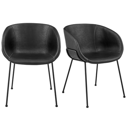 Set of Two Black Upholstered Faux Leather Dining Arm Chairs