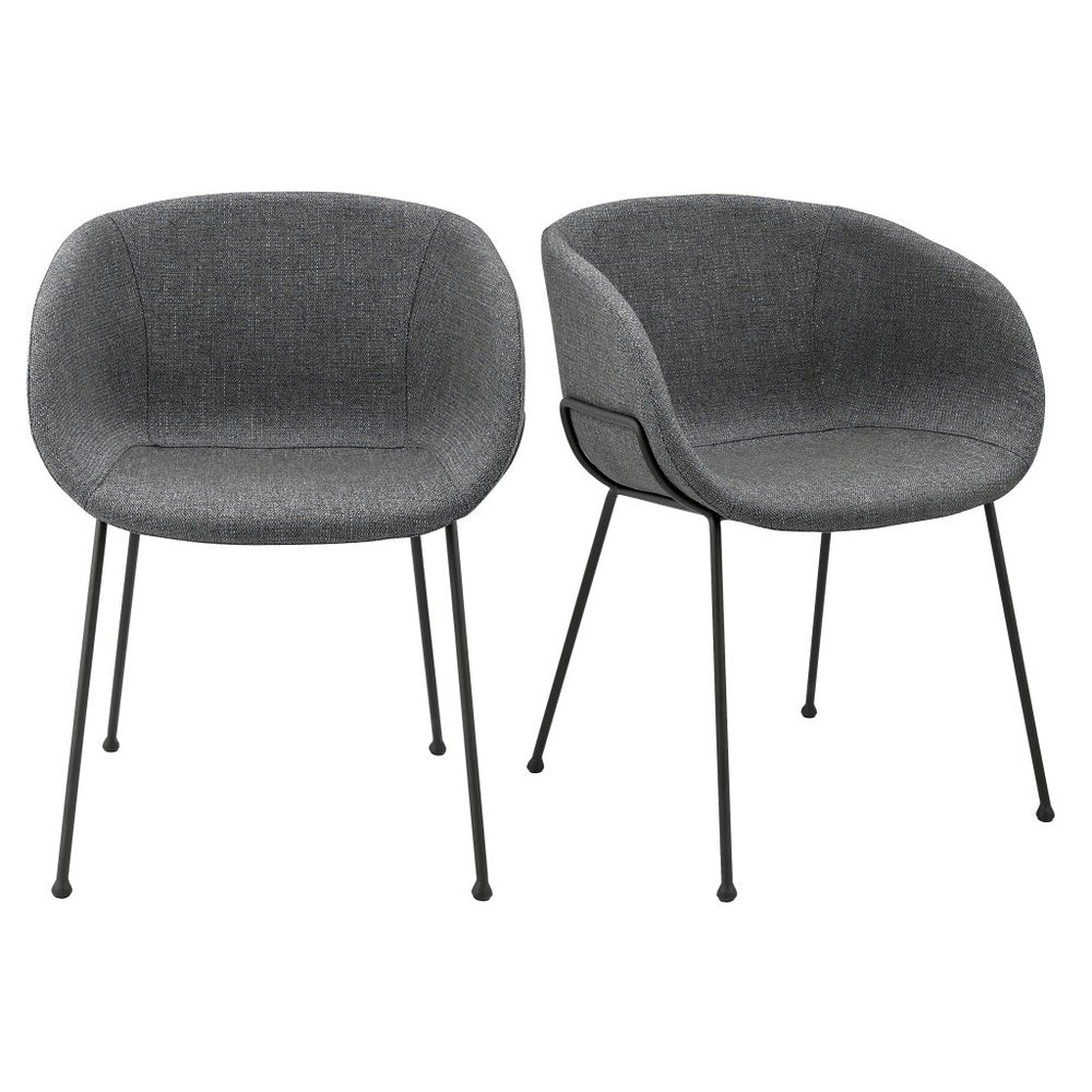 Set of Two Gray and Black Upholstered Fabric Dining Arm Chairs