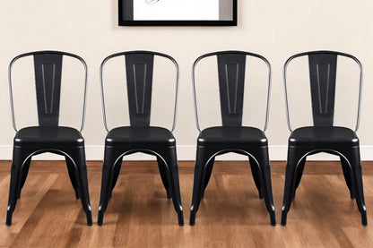 Set of Four Black Steel Dining Side Chairs