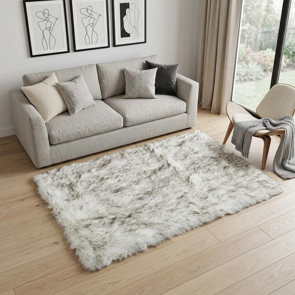 5' X 8' Gray Faux Sheepskin Printed Area Rug