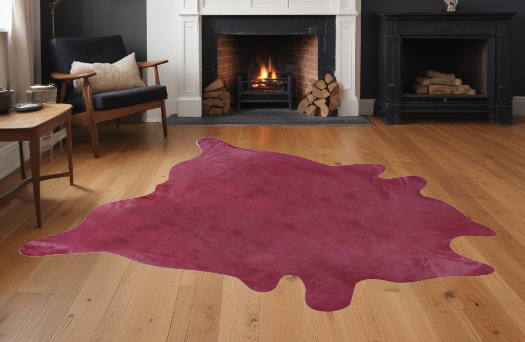 6' X 7' Purple Cowhide Hand Knotted Area Rug