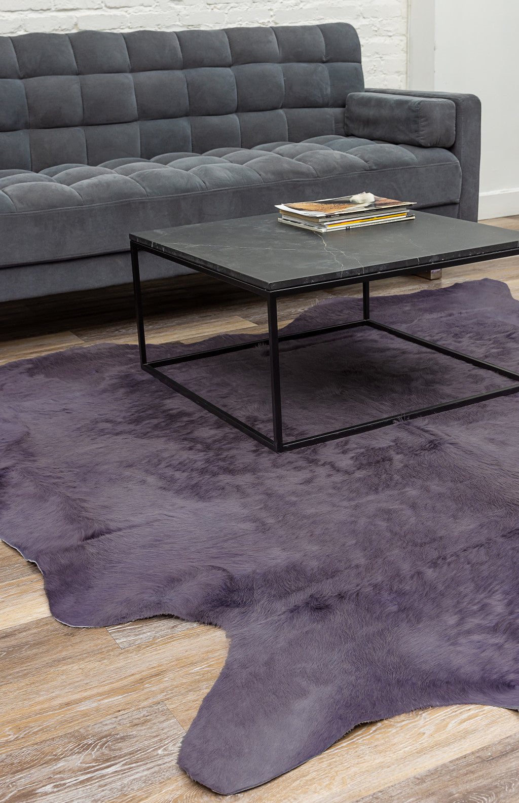 6' X 7' Purple Cowhide Hand Knotted Area Rug