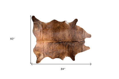 6' X 7' Brown Cowhide Hand Knotted Area Rug