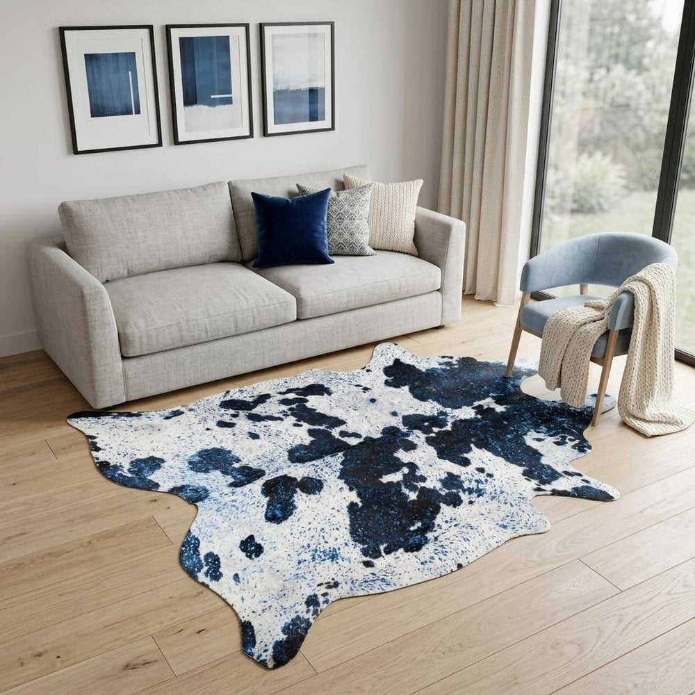 5' X 7' Silver and Ivory Cowhide Hand Knotted Area Rug