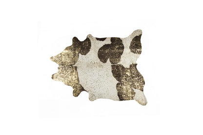 5' X 7' Ivory Brown and Gold Cowhide Hand Knotted Area Rug