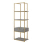 68" Gray Stainless Steel Four Tier Etagere Bookcase with a drawer