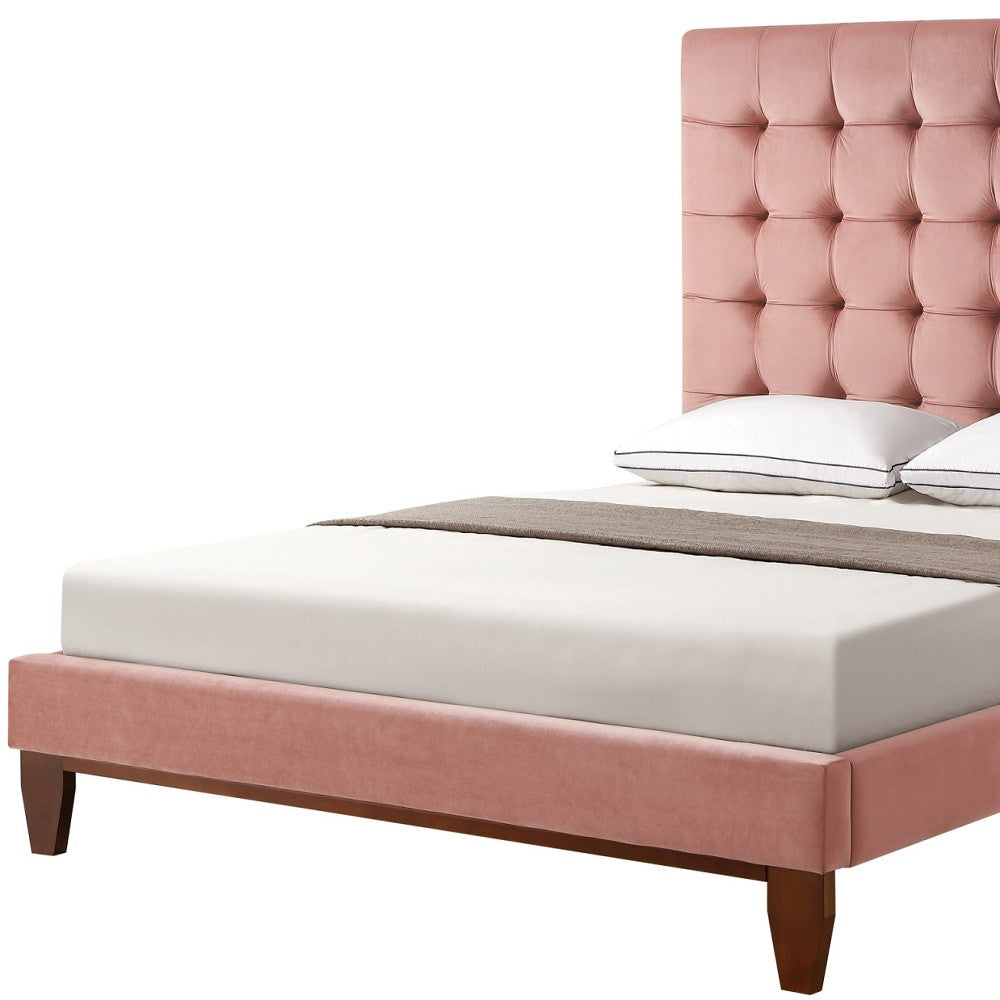 Blush Solid Wood Queen Tufted Upholstered Velvet Bed