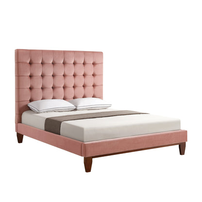 Blush Solid Wood Queen Tufted Upholstered Velvet Bed