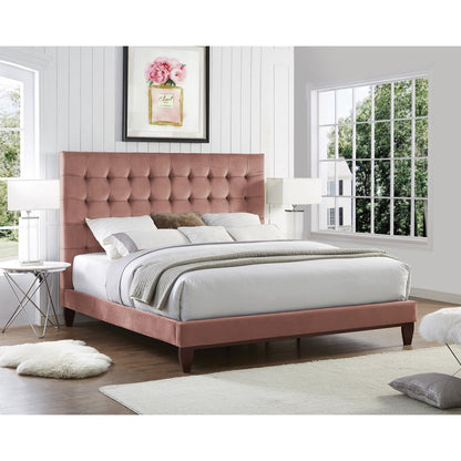 Blush Solid Wood Full Tufted Upholstered Velvet Bed