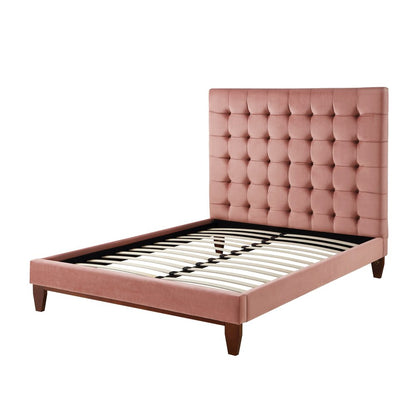 Blush Solid Wood Full Tufted Upholstered Velvet Bed