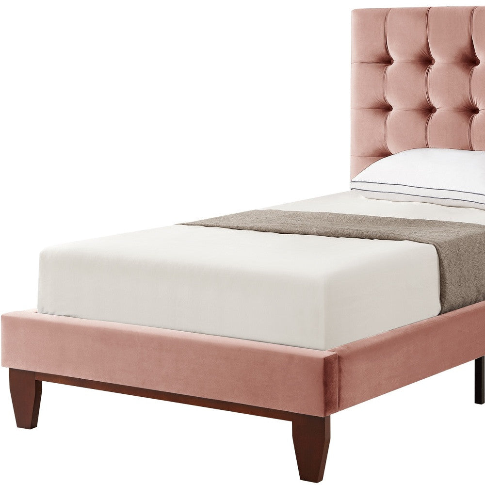 Blush Solid Wood Queen Tufted Upholstered Velvet Bed