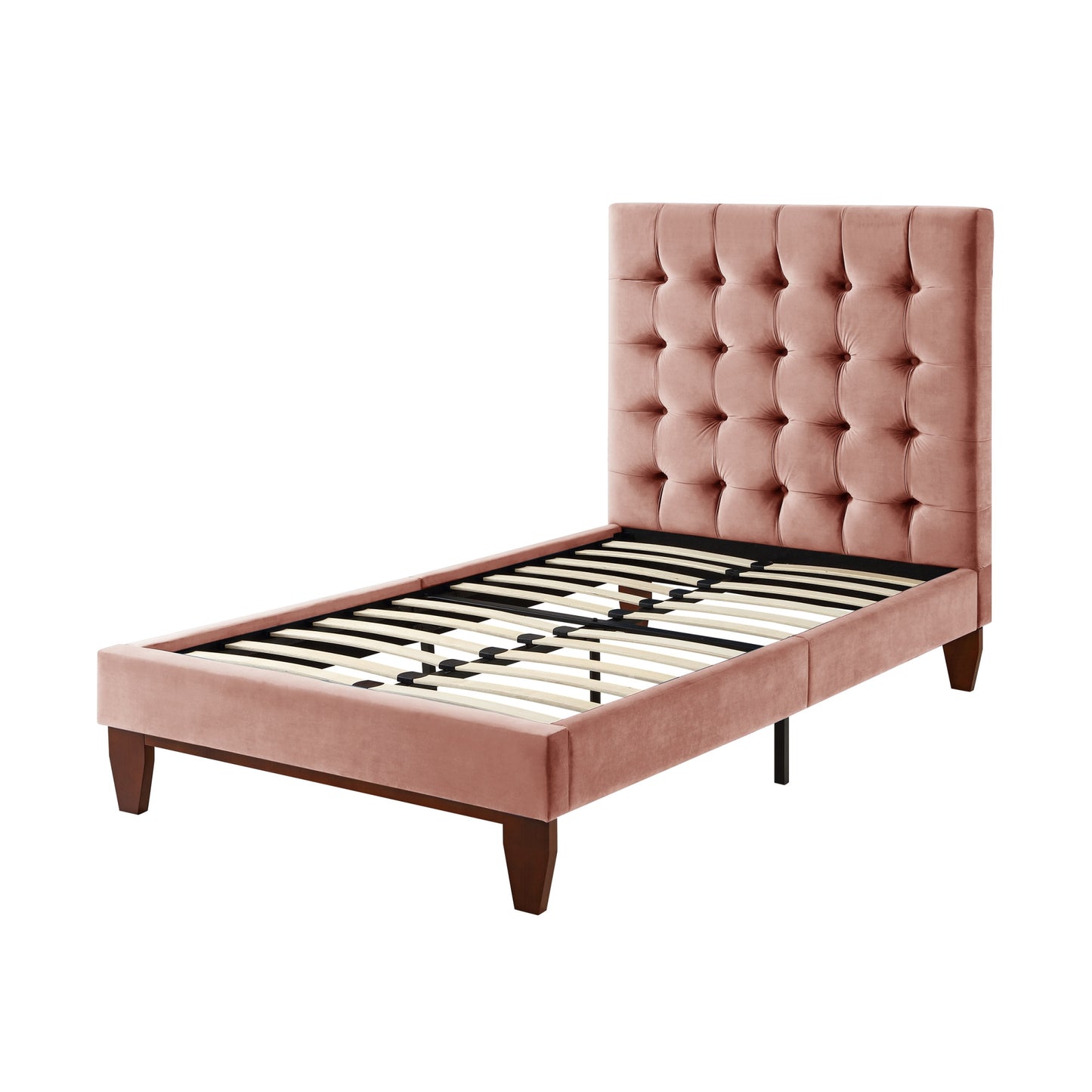 Blush Solid Wood Queen Tufted Upholstered Velvet Bed