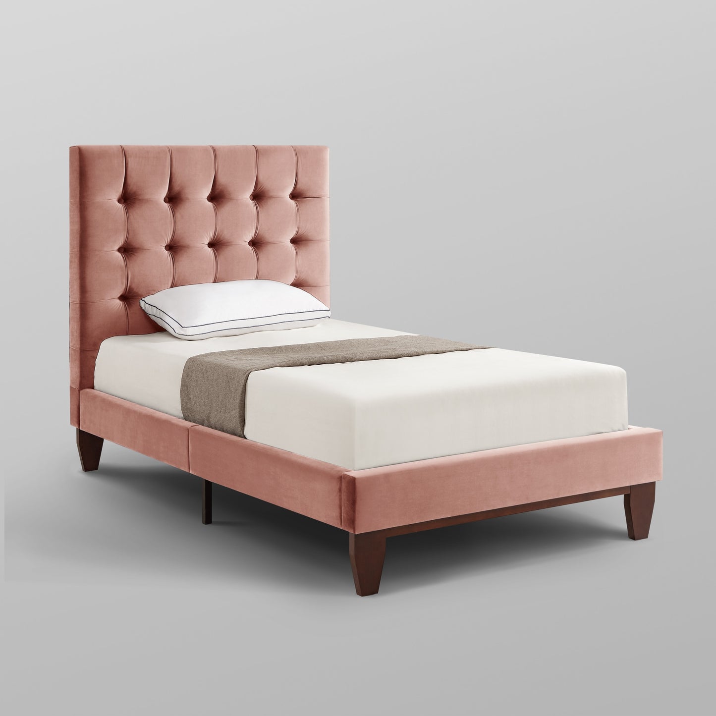 Blush Solid Wood Queen Tufted Upholstered Velvet Bed