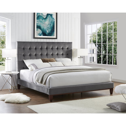 Beige Solid Wood King Tufted Upholstered Linen Bed