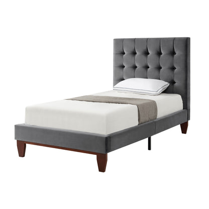 Beige Solid Wood King Tufted Upholstered Linen Bed