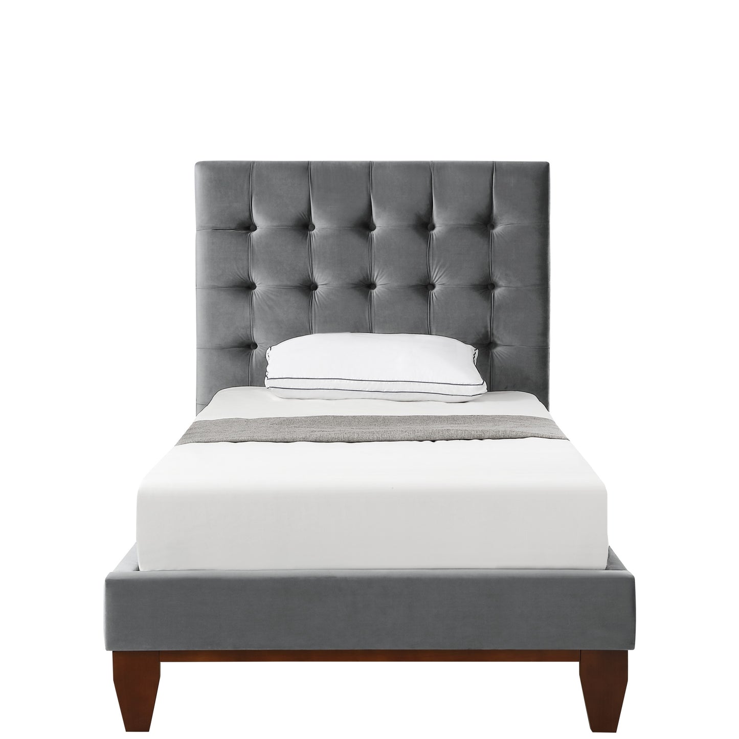 Beige Solid Wood King Tufted Upholstered Linen Bed