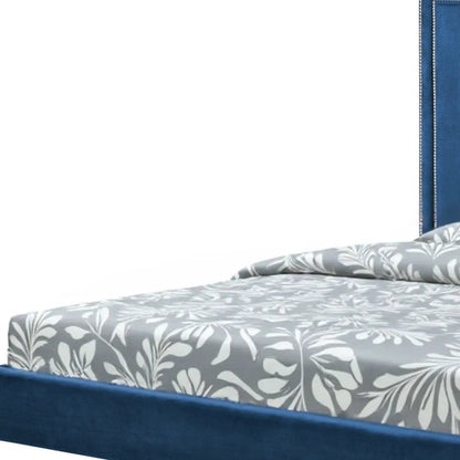 White Solid Wood Full Upholstered Faux Leather Bed with Nailhead Trim