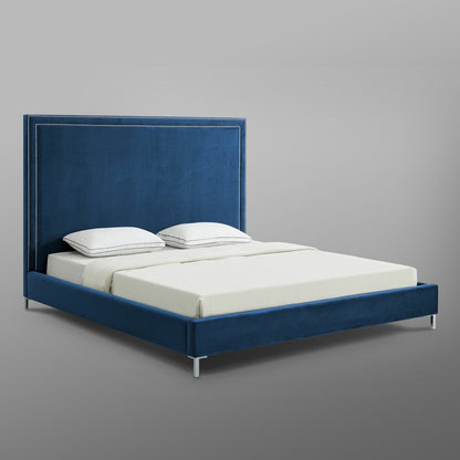 White Solid Wood Full Upholstered Faux Leather Bed with Nailhead Trim