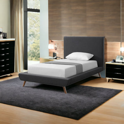 Charcoal Solid Wood Twin Upholstered Linen Bed