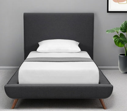 Denim Blue Solid Wood Queen Upholstered Linen Bed