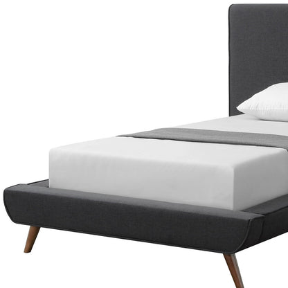 Denim Blue Solid Wood Queen Upholstered Linen Bed