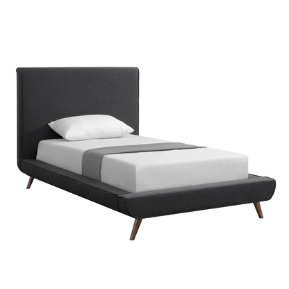 Denim Blue Solid Wood Queen Upholstered Linen Bed
