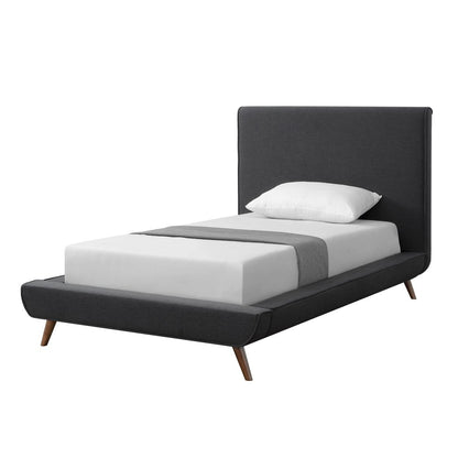 Denim Blue Solid Wood Queen Upholstered Linen Bed