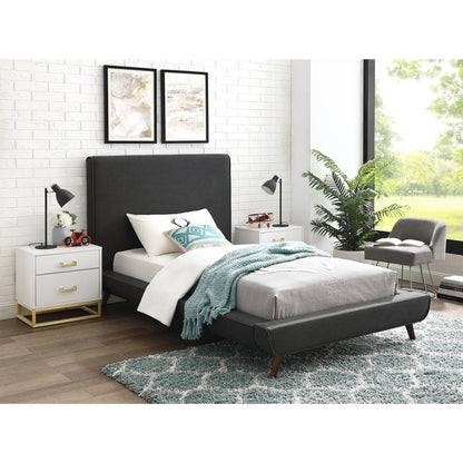 Denim Blue Solid Wood Queen Upholstered Linen Bed