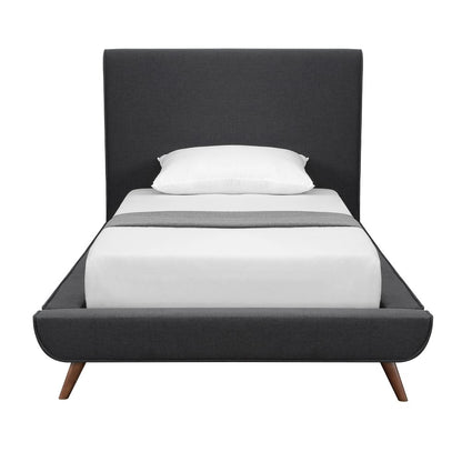 Denim Blue Solid Wood Queen Upholstered Linen Bed