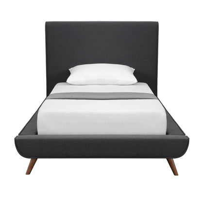 Denim Blue Solid Wood Queen Upholstered Linen Bed